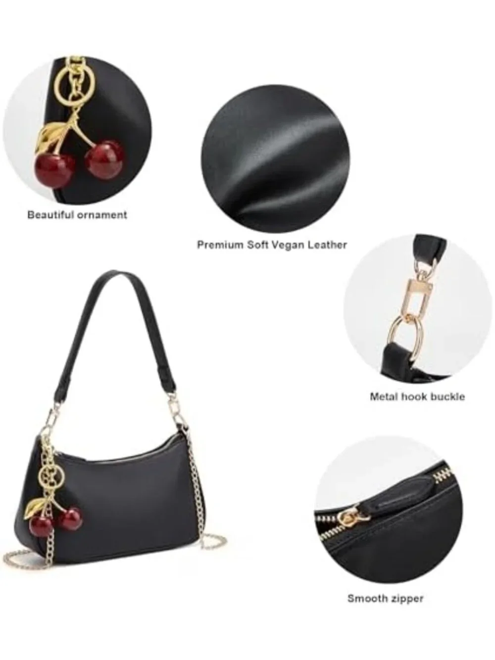 Chic Black Hobo Shoulder Bag for Women - Retro Clutch with Removable Straps